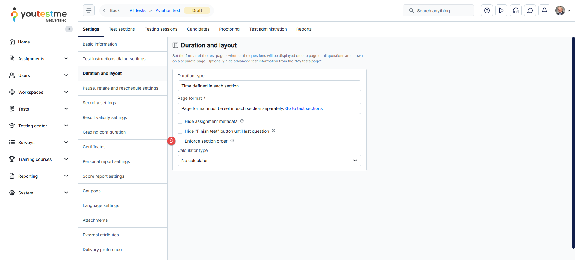 Duration and layout - Test with sections