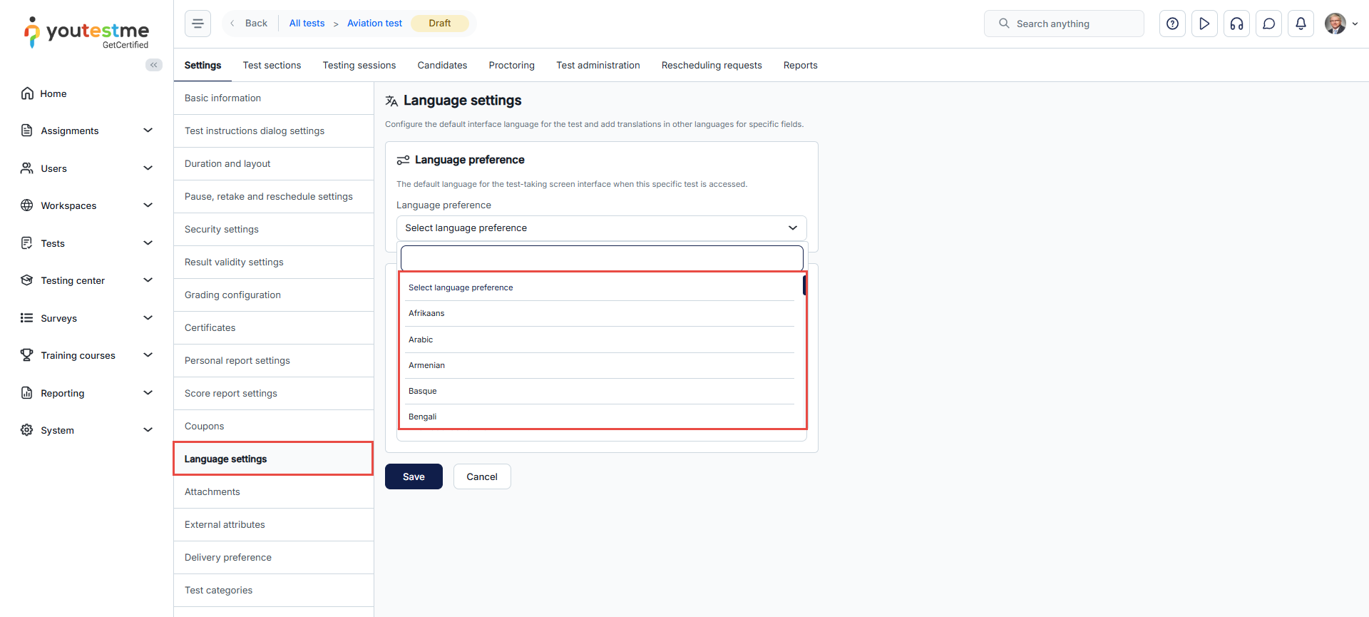 Langiage preference