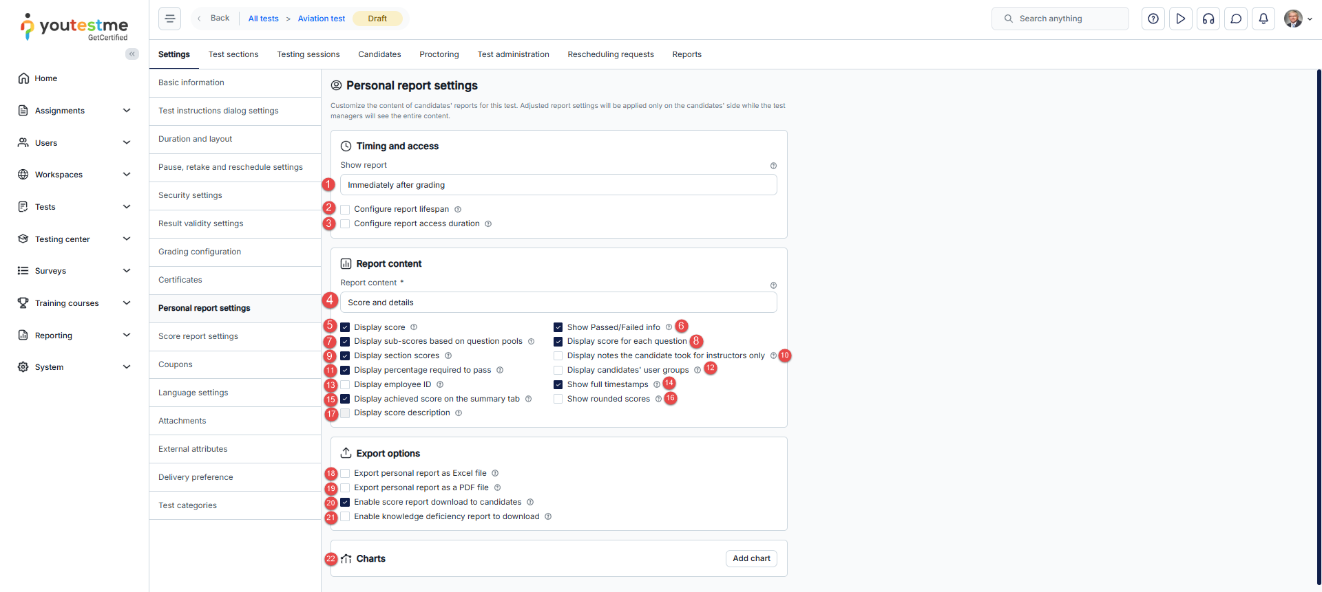 Personal report settings Personal report settings