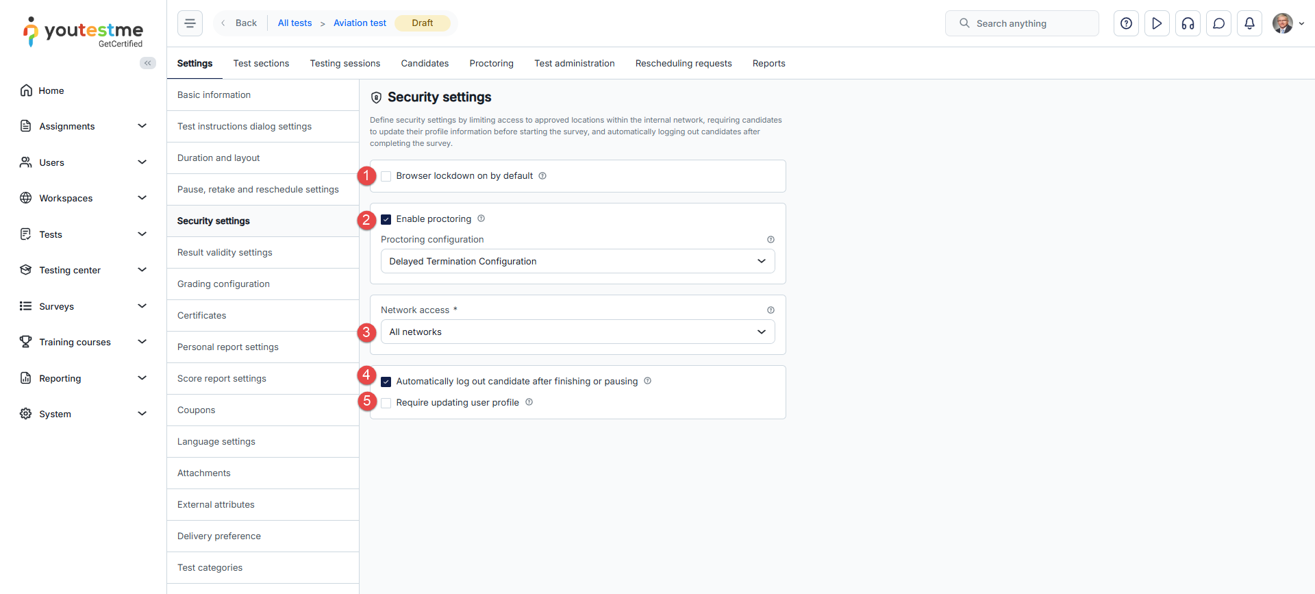 Security settings