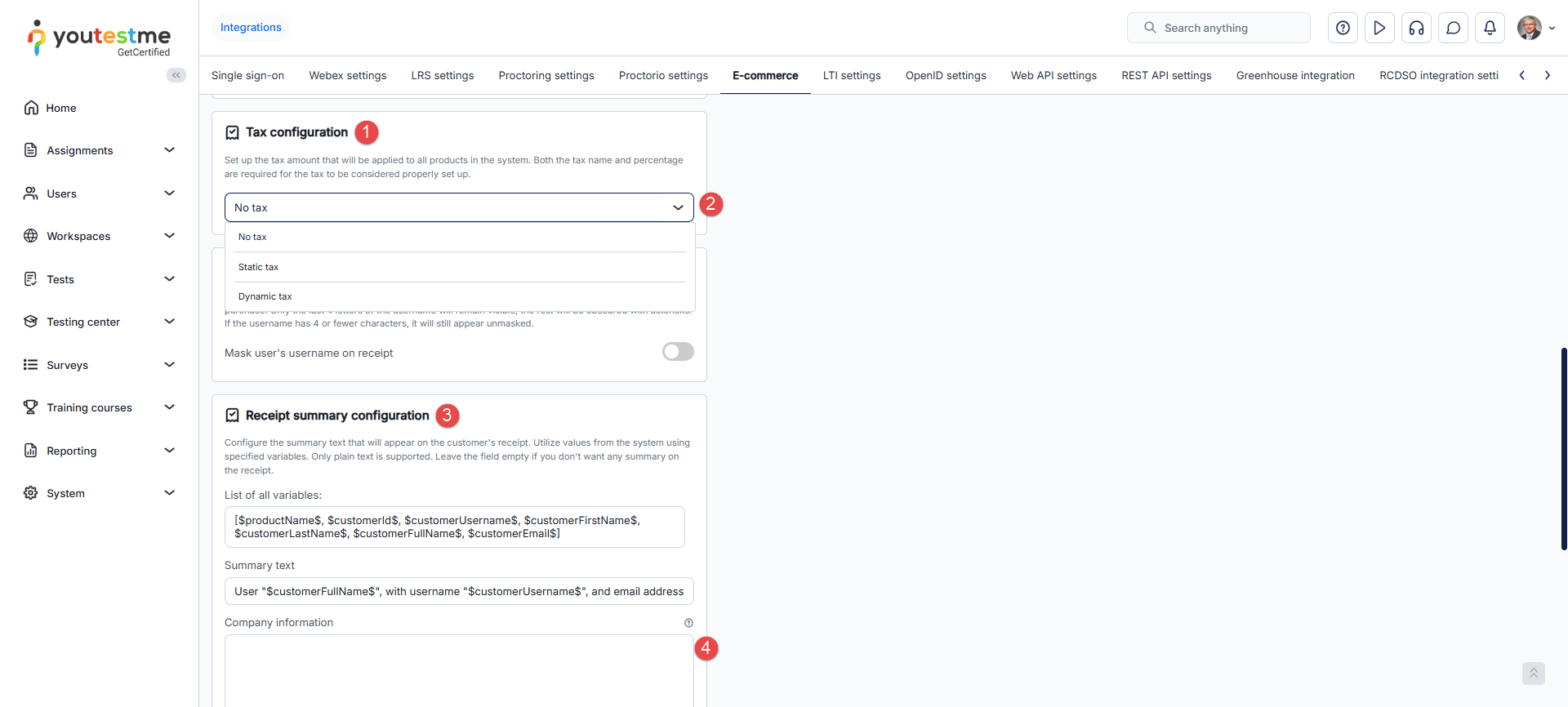 Tax and Company Info Configuration Screenshot
