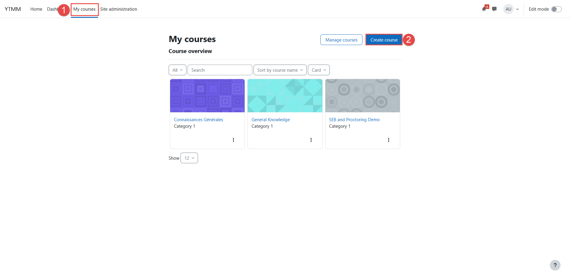 Accessing courses in Moodle