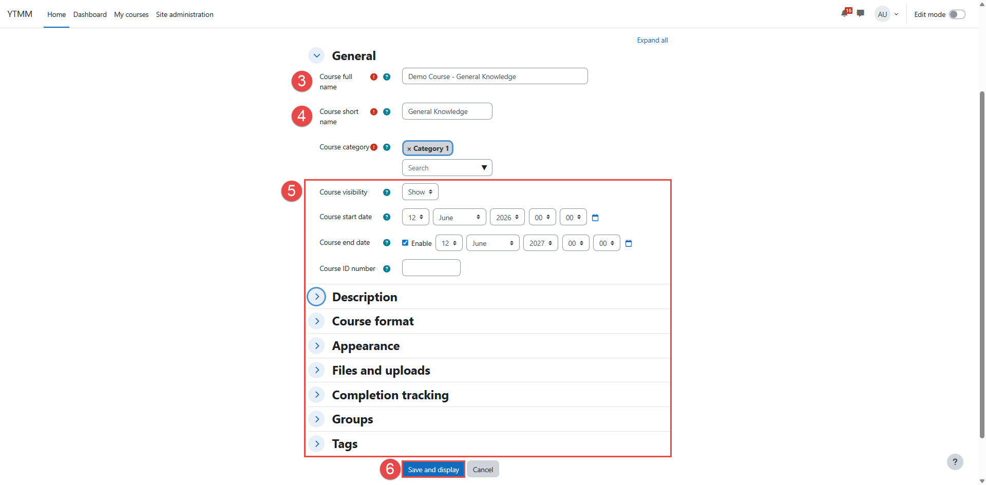 Creating a course in Moodle