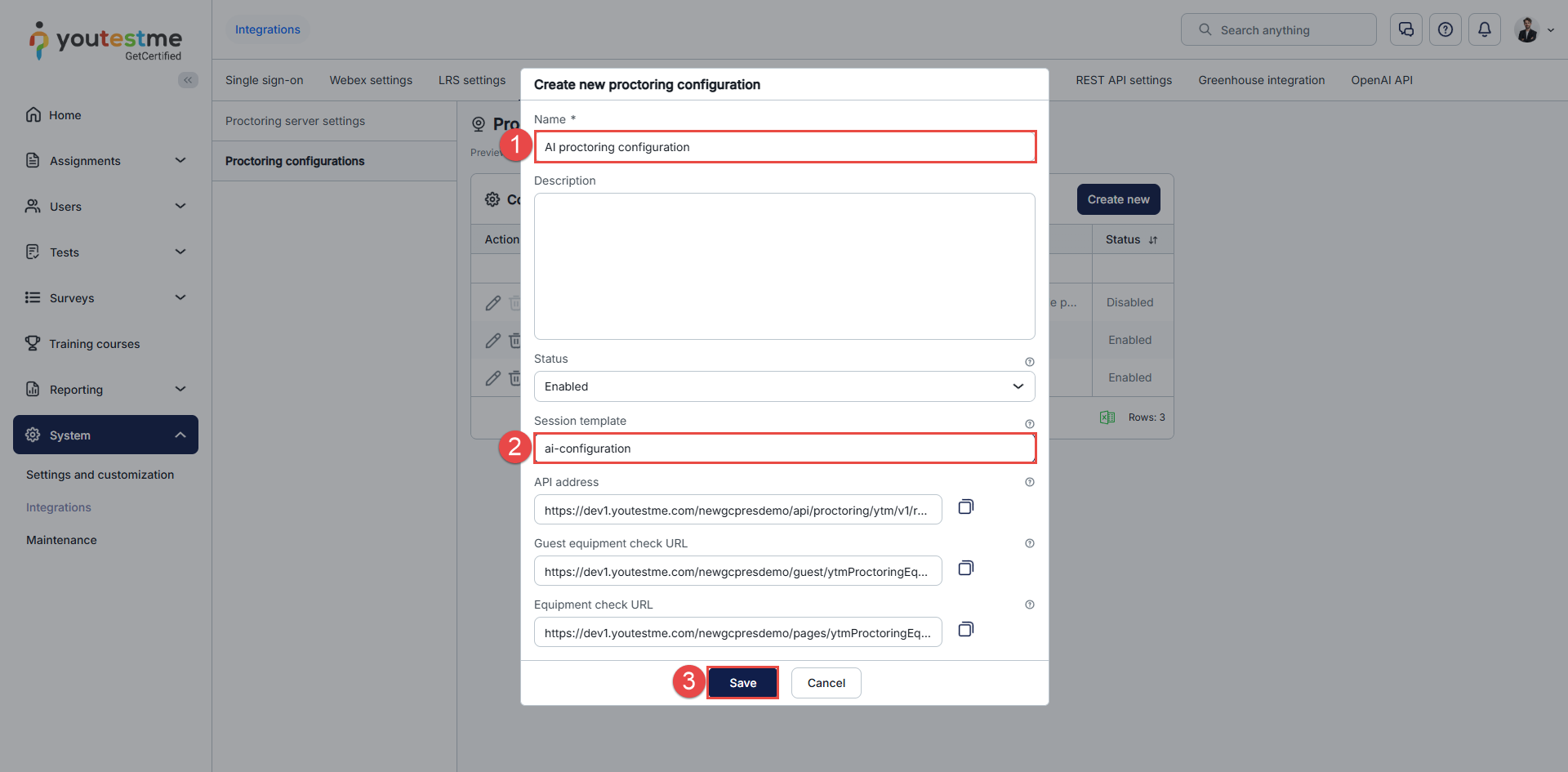 Create new proctoring configuration in GetCertified
