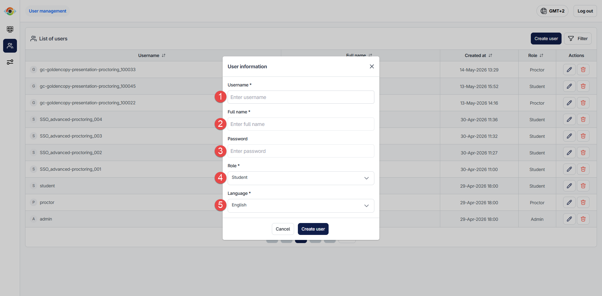 Create user form