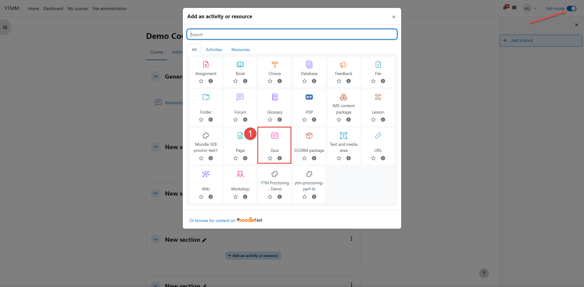 Creating a quiz in Moodle