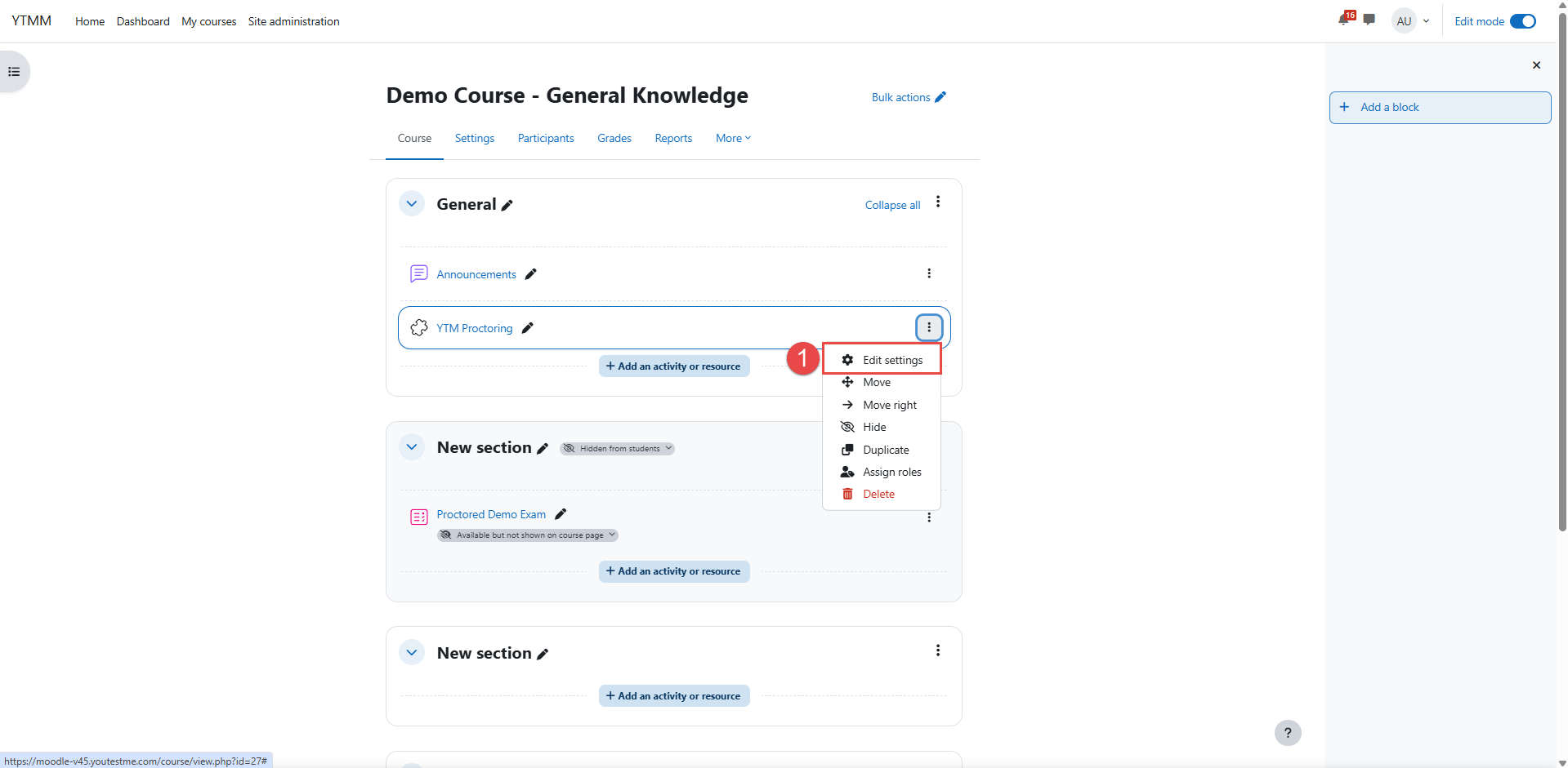 Editing the proctoring activity in Moodle