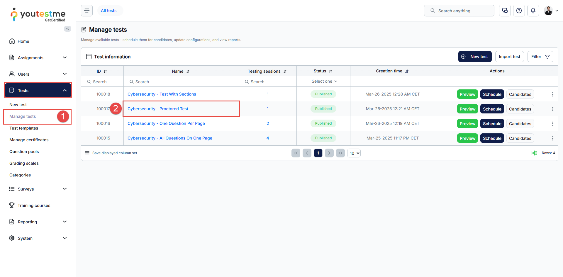 Accessing the test in GetCertified
