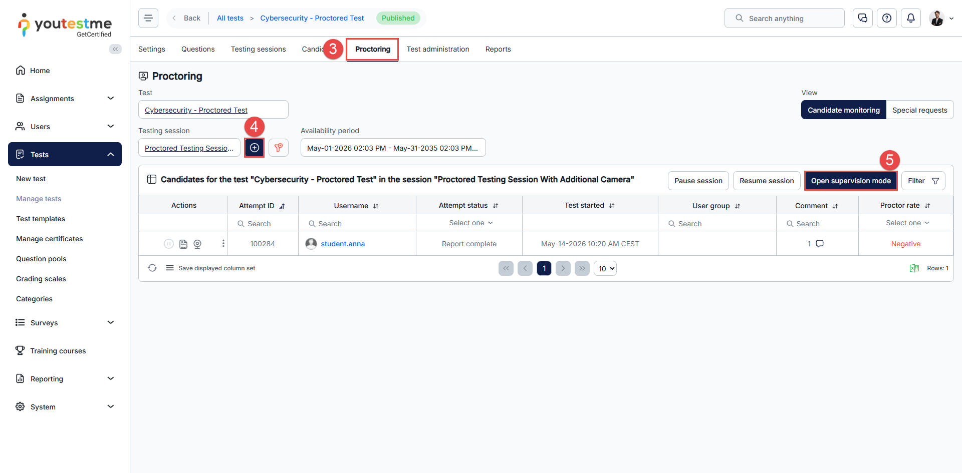 Open supervision mode in GetCertified
