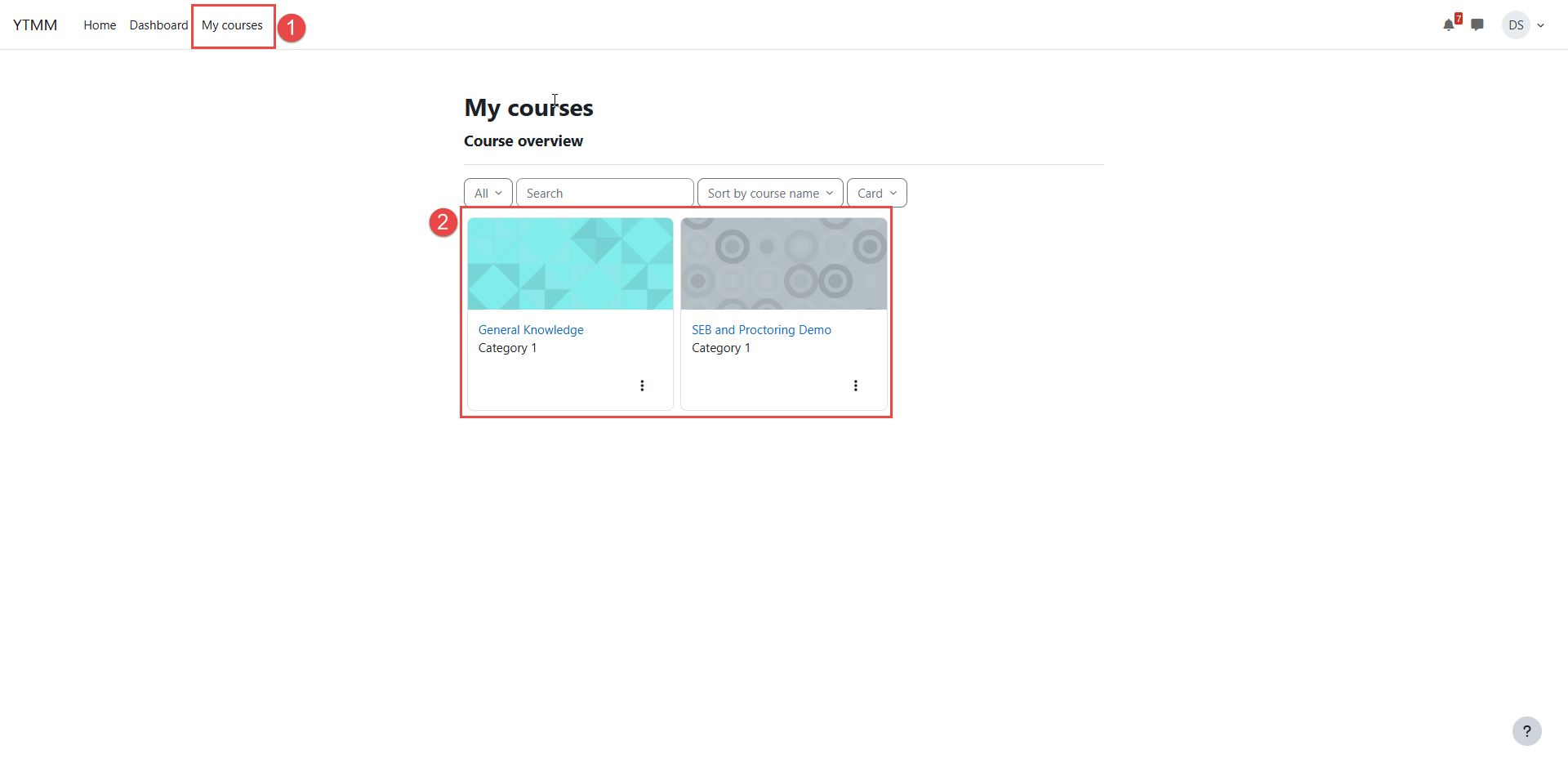 Opening the course in Moodle