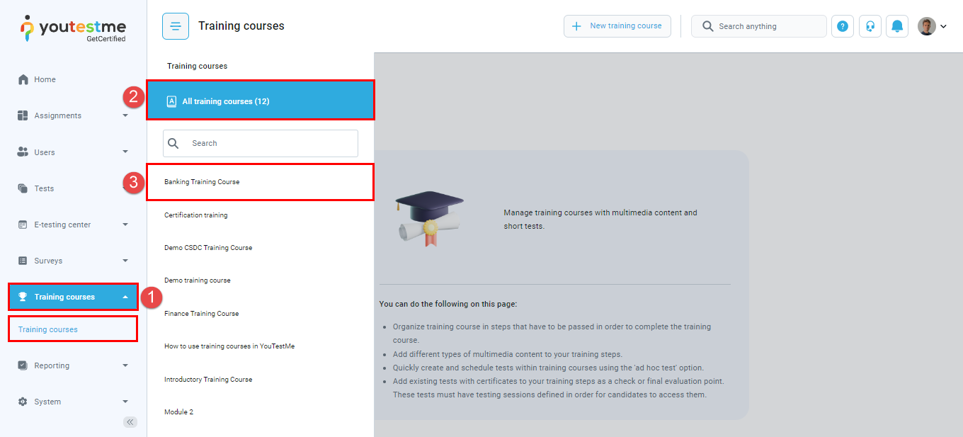 Edit a training course - Add a step