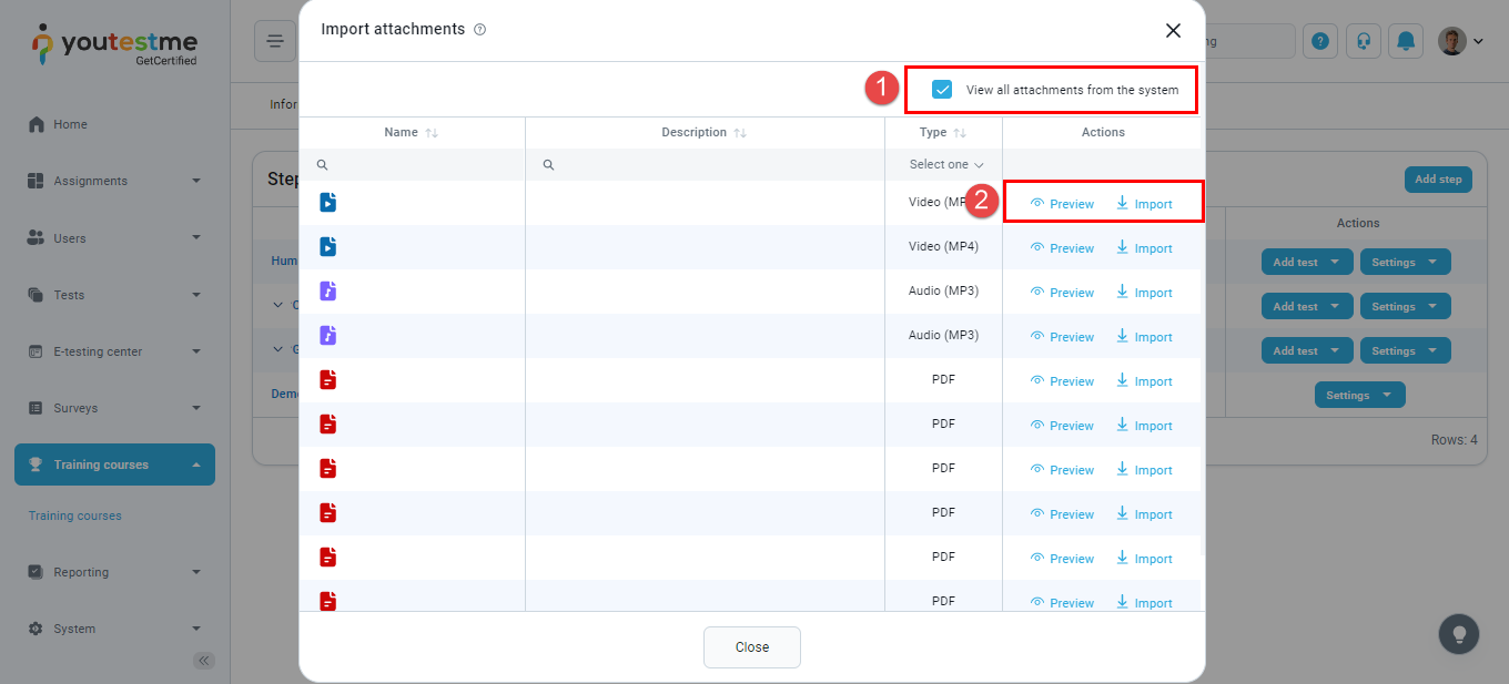 Import attachment