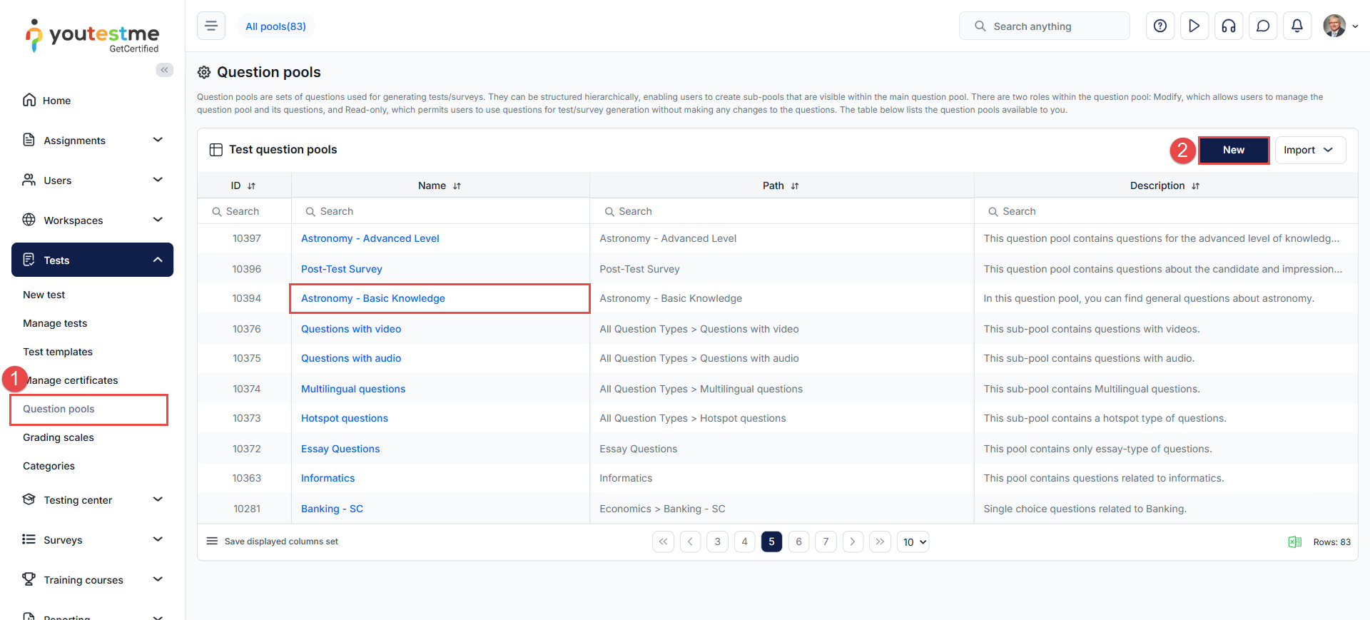 Accessing the question pools