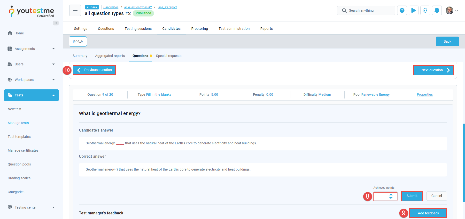 Adding points and feedback