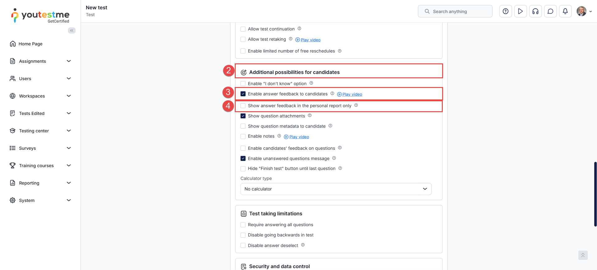 Additional options for candidates