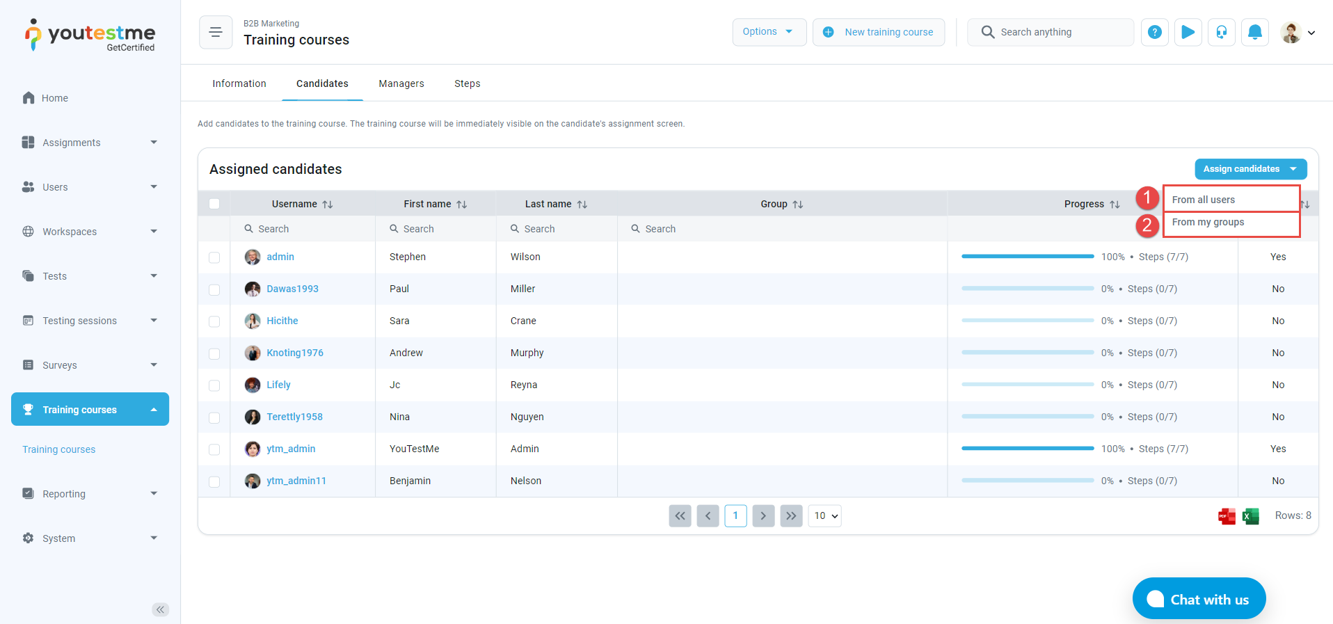 Assign Candidates to a Training Course - Assign Candidates