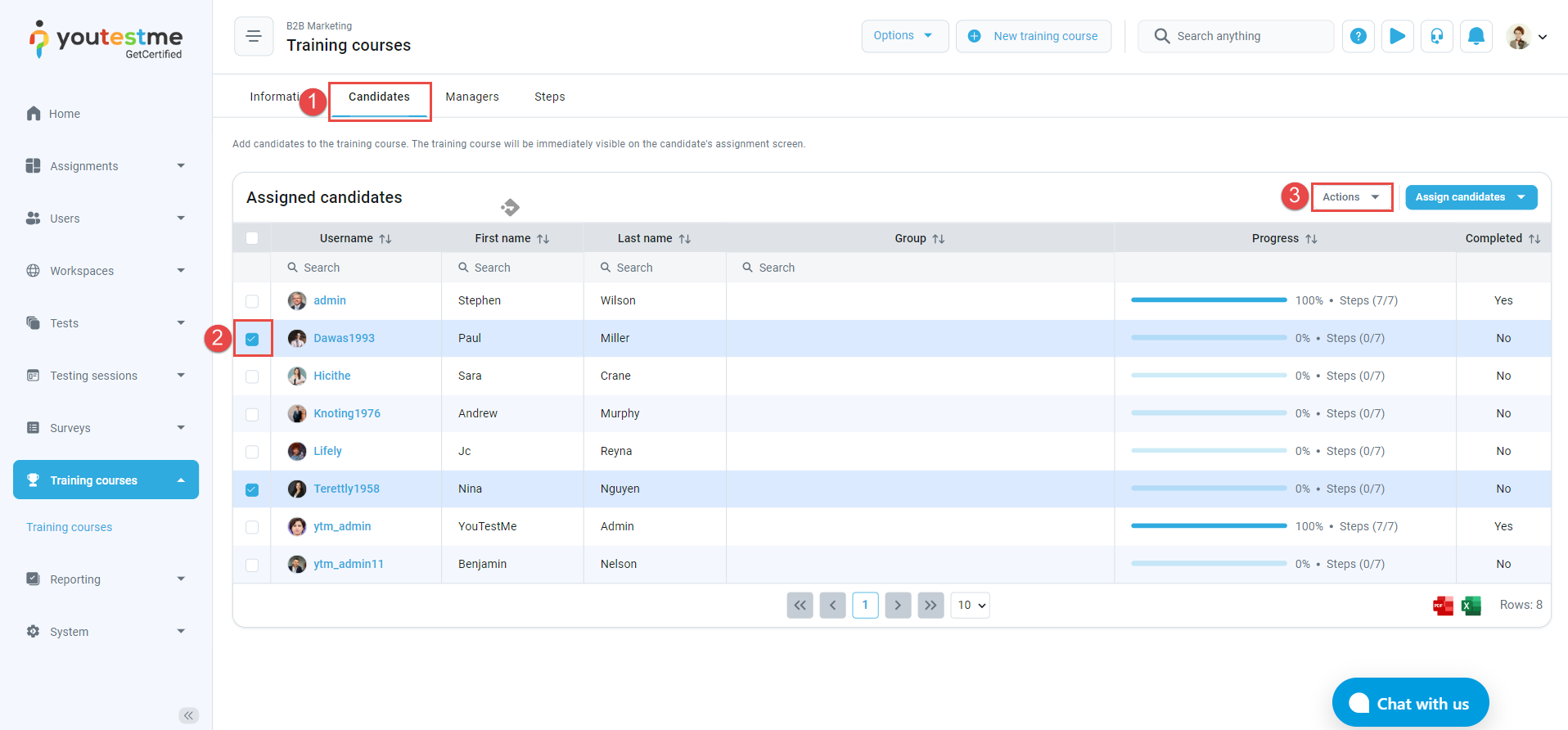 Assign Candidates to a Training Course - Remove assignment