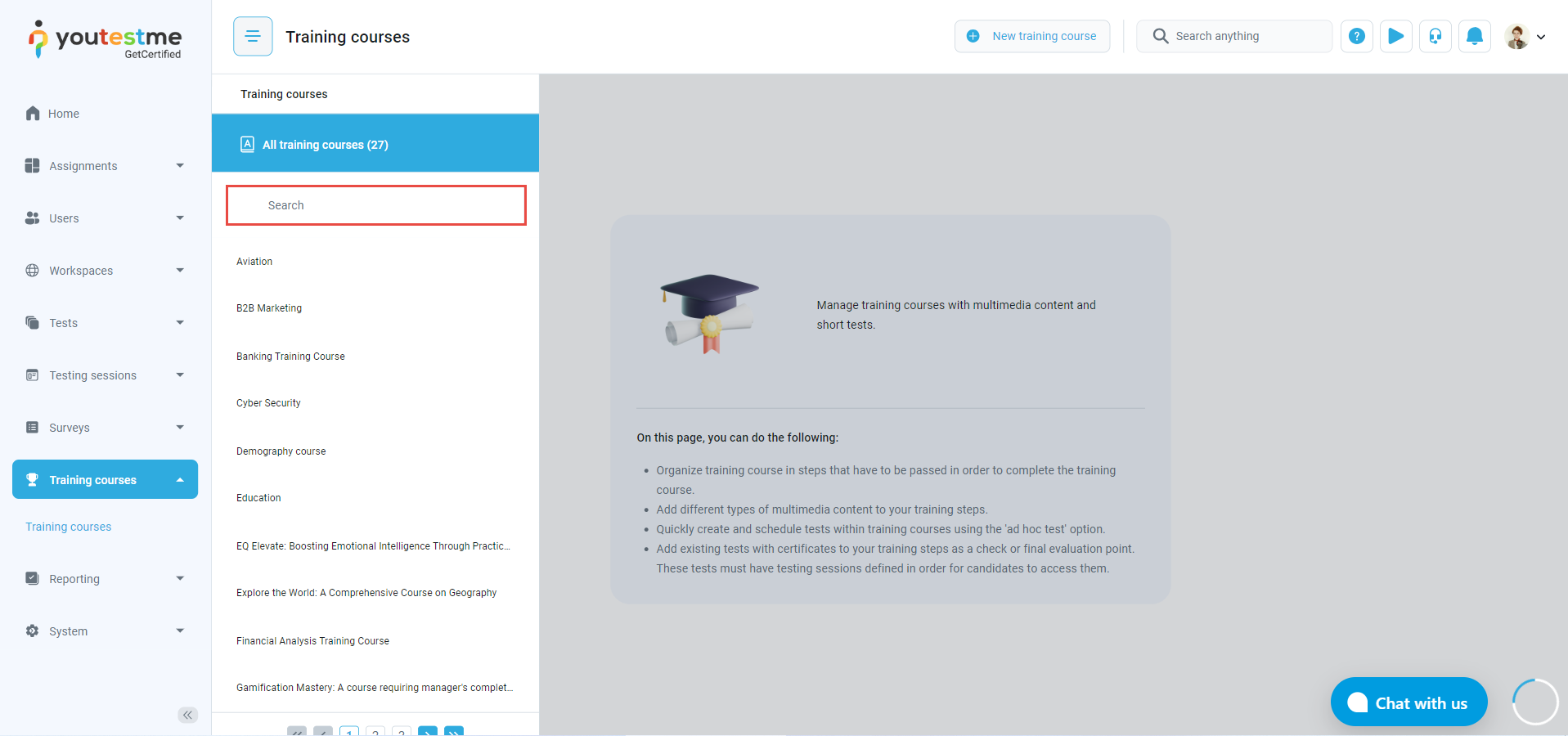Assign Candidates to a Training Course - Search for the training