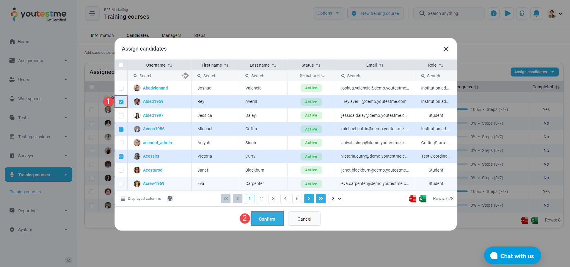 Assign Candidates to a Training Course - Select Candidates