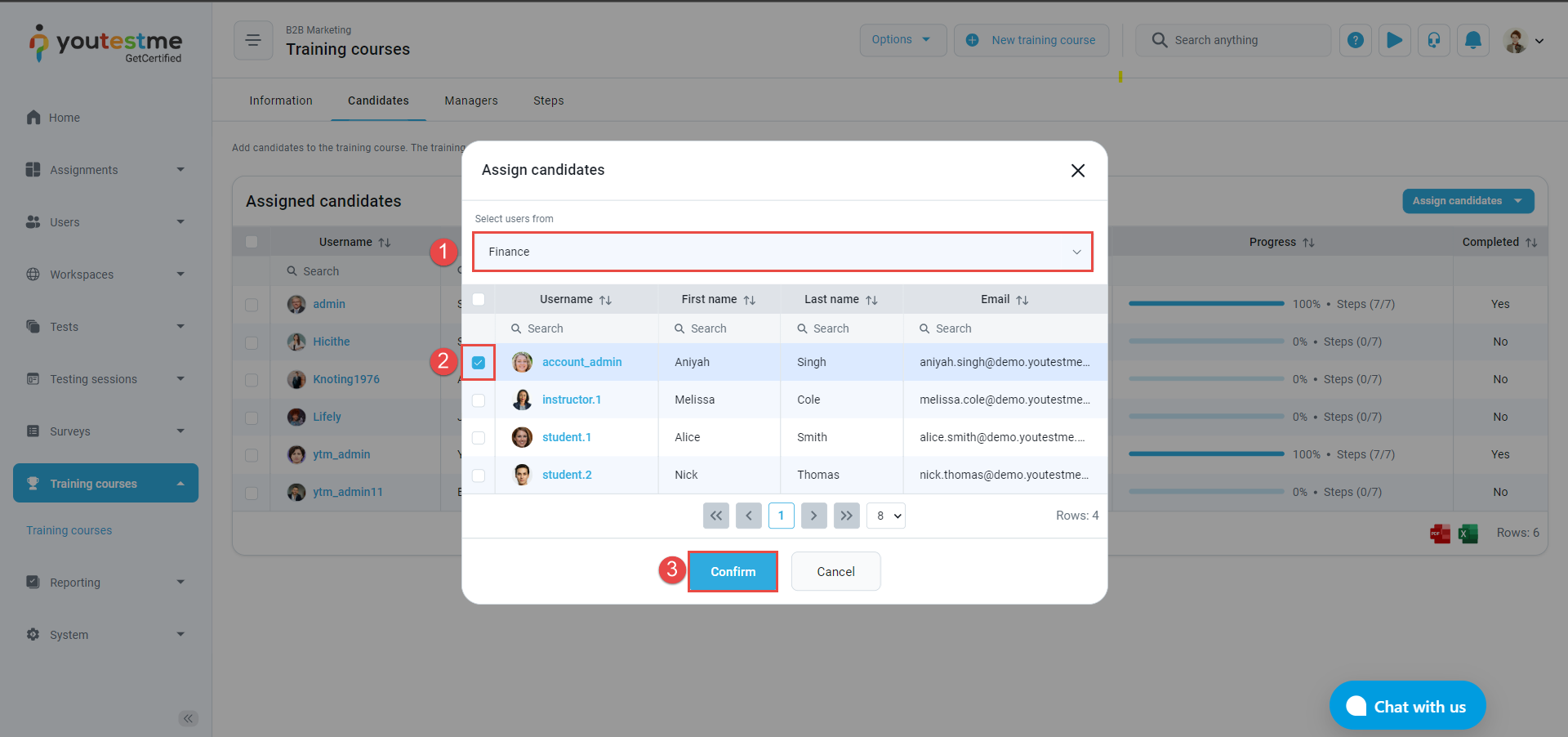 Assign Candidates to a Training Course - User groups