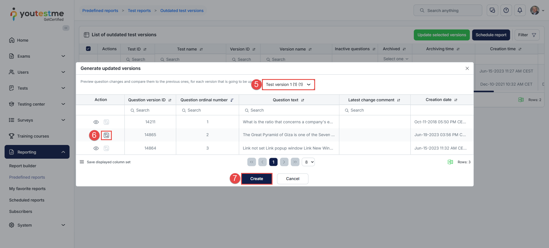 Create new test versions