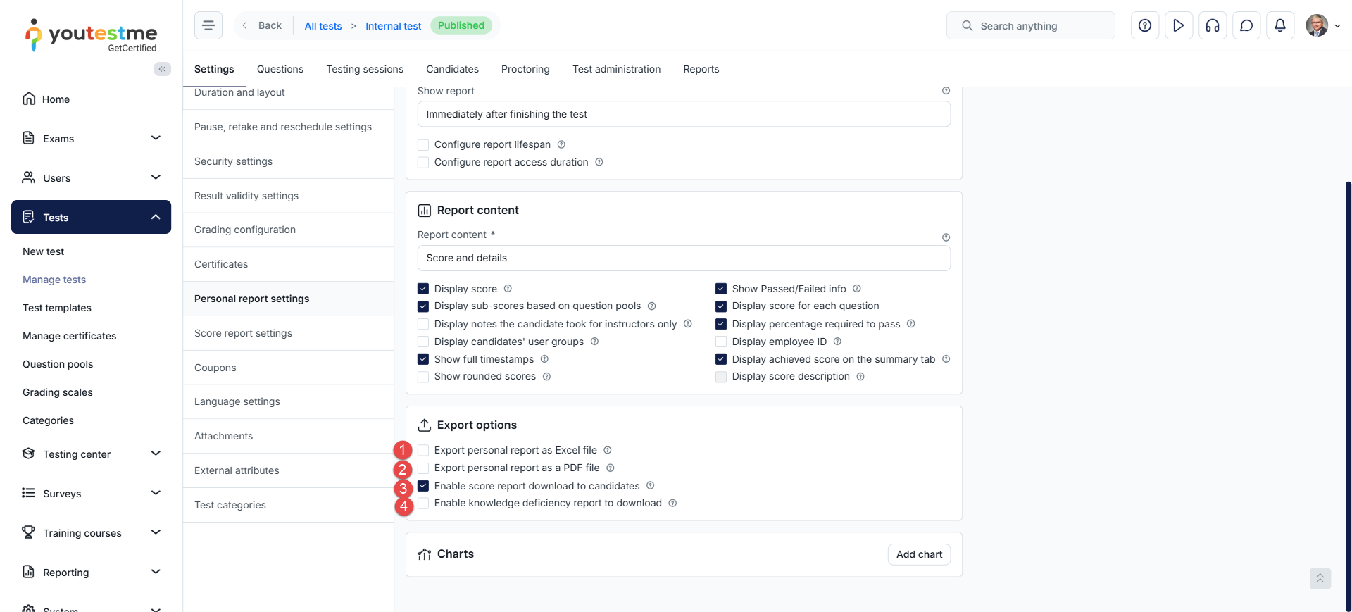 Export report options