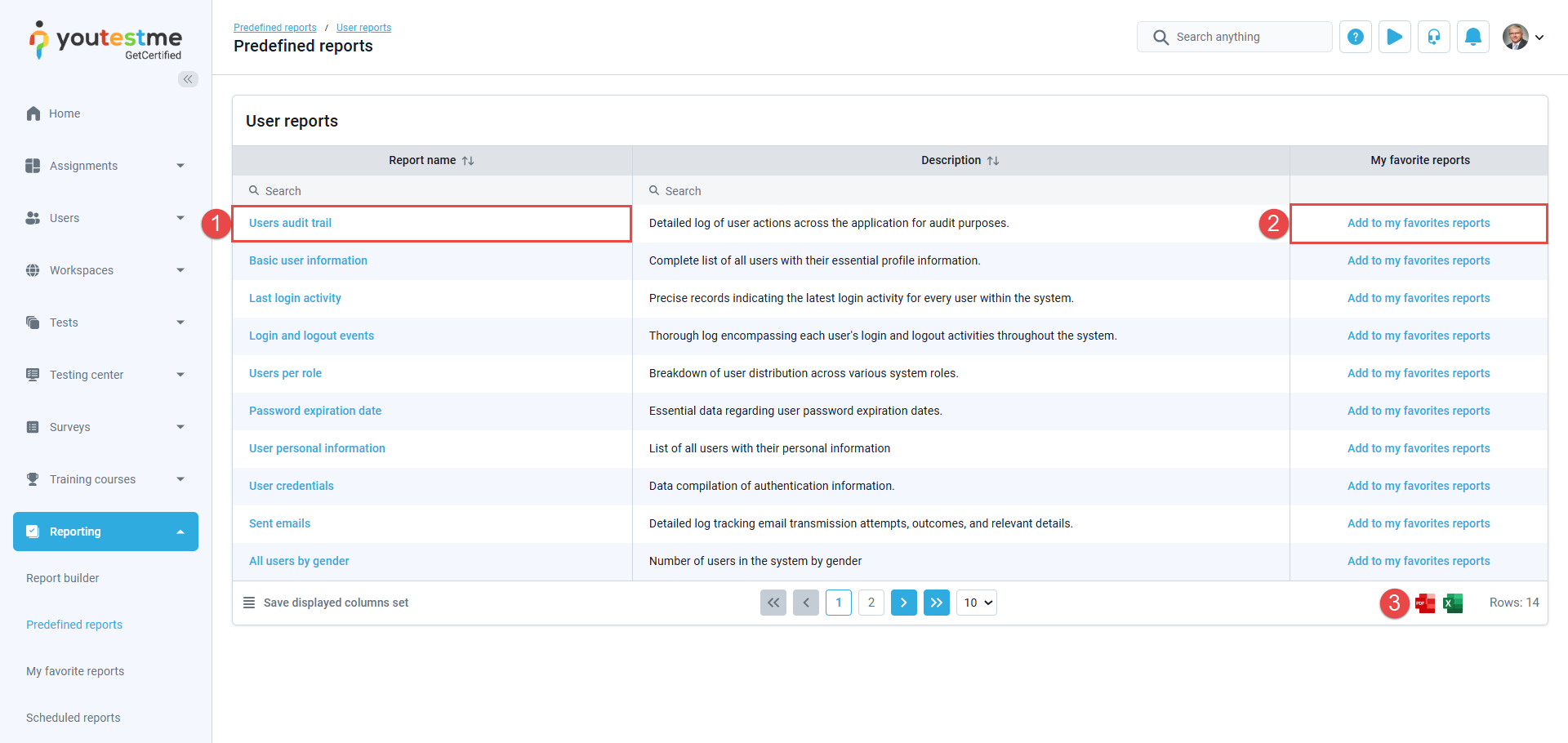 Predifined reports - accessing reports list