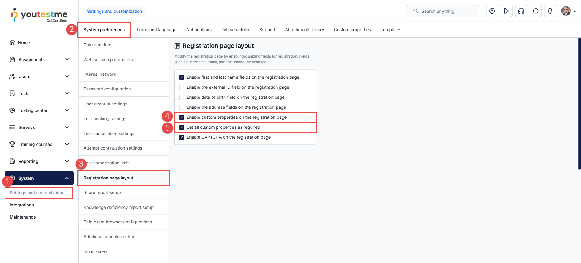 Registration page layout