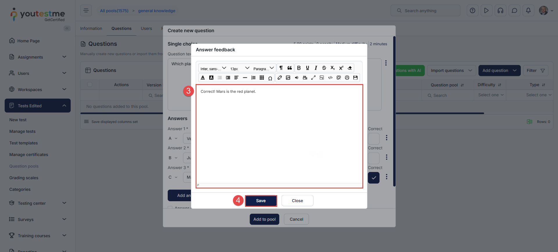Save answer feedback