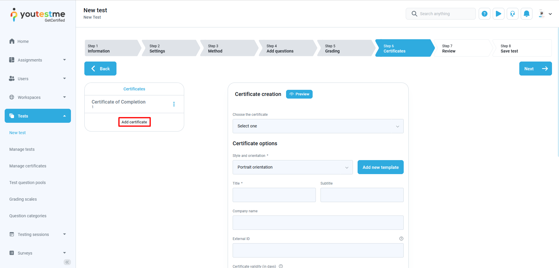 Add certificates Add certificates