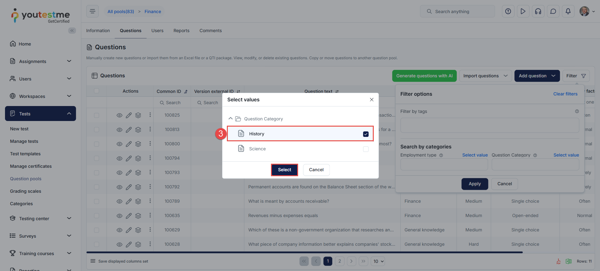Select category
