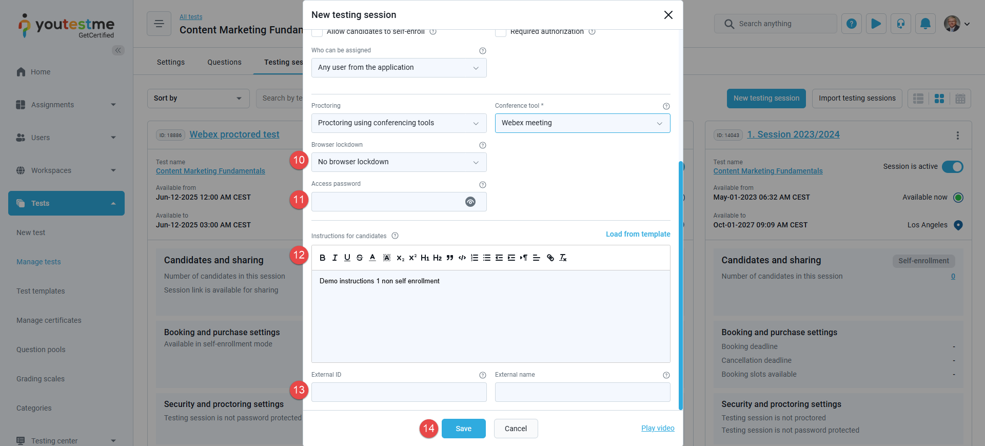 Session additionnal settings