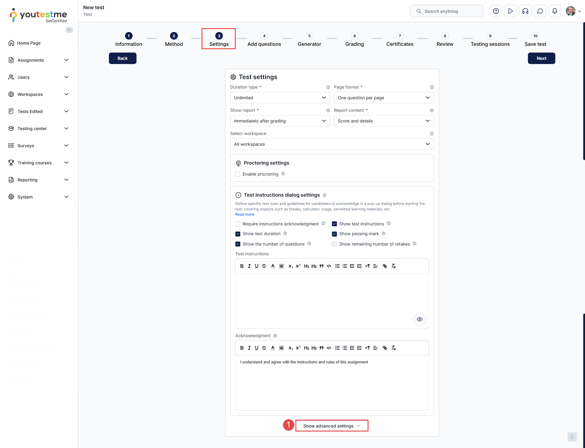 Show advanced settings