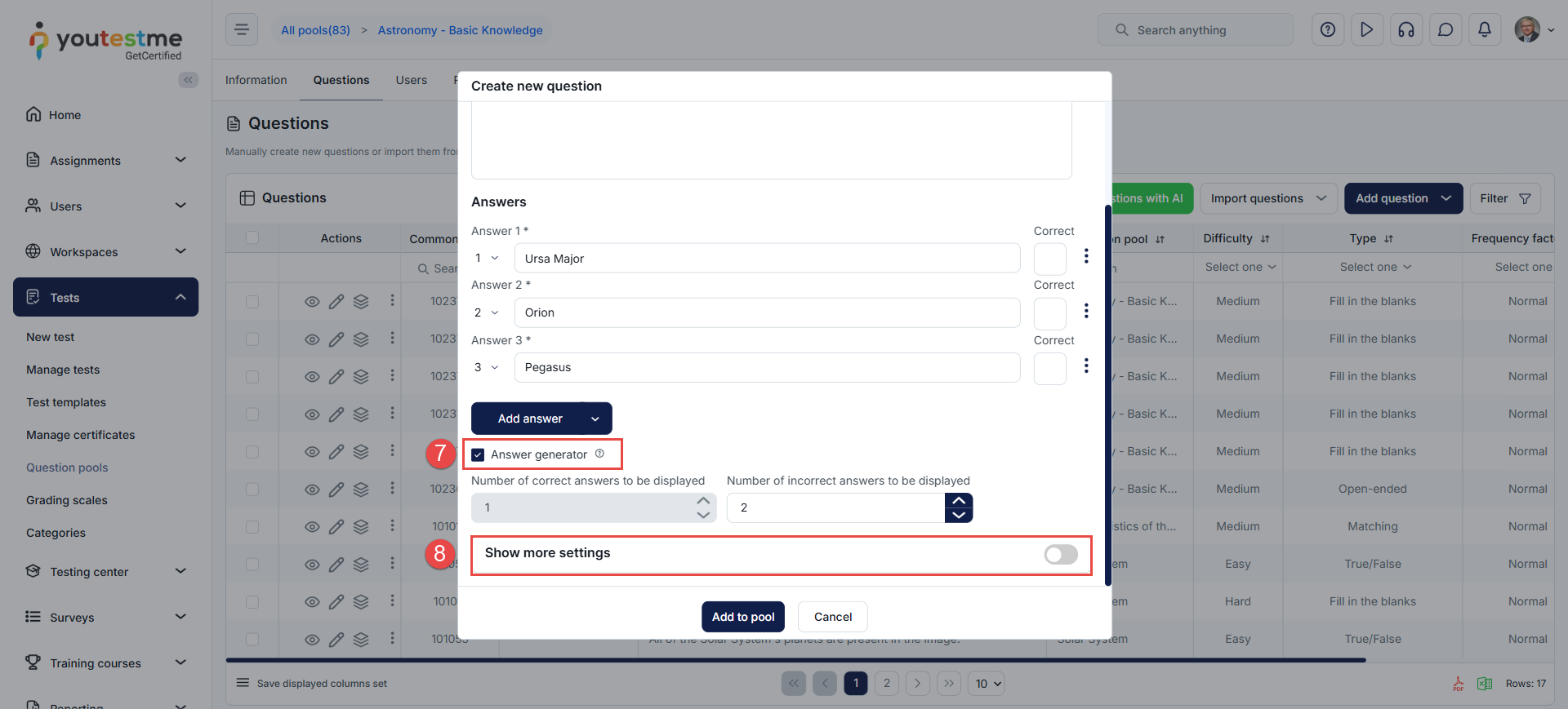 Signle choice question answers generator