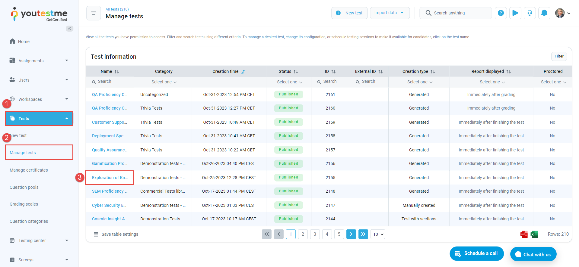 Tests - Manage tests