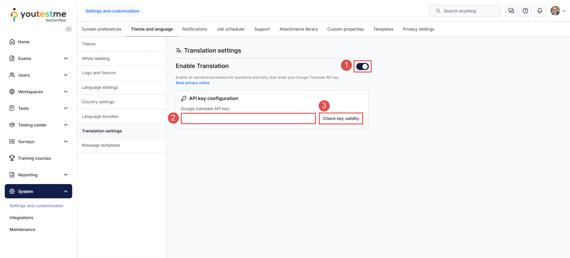 Translation settings