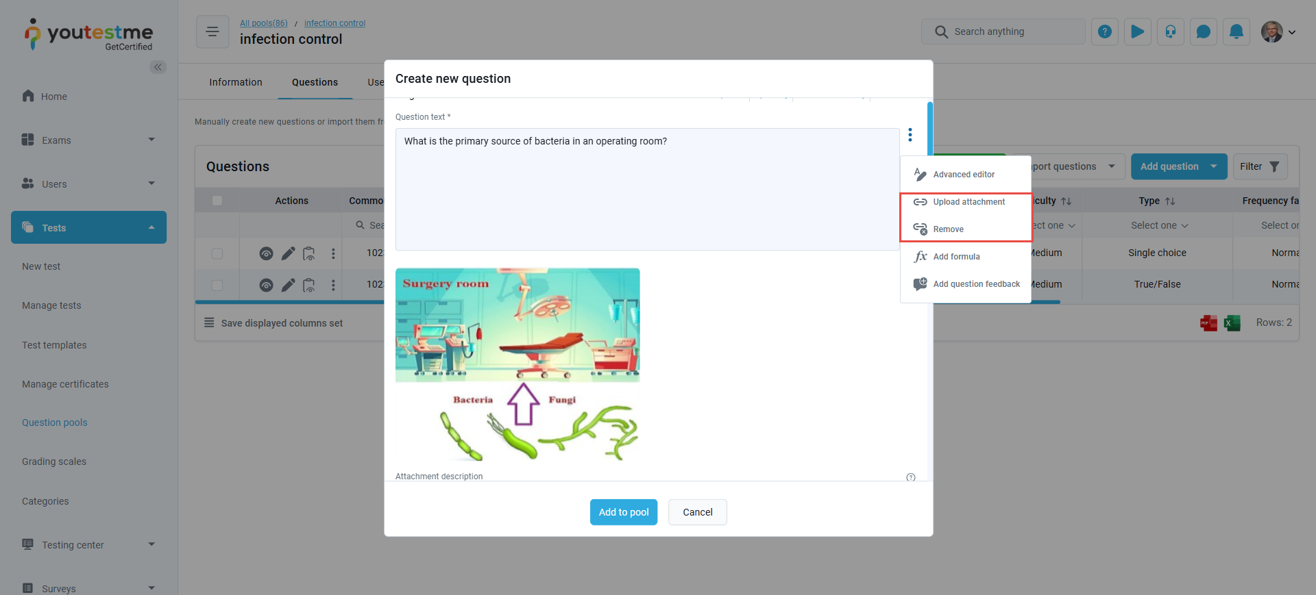 manage question attachment