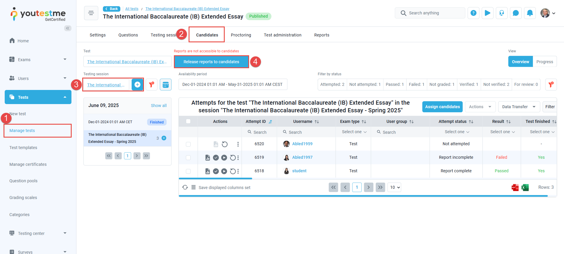 release reports button
