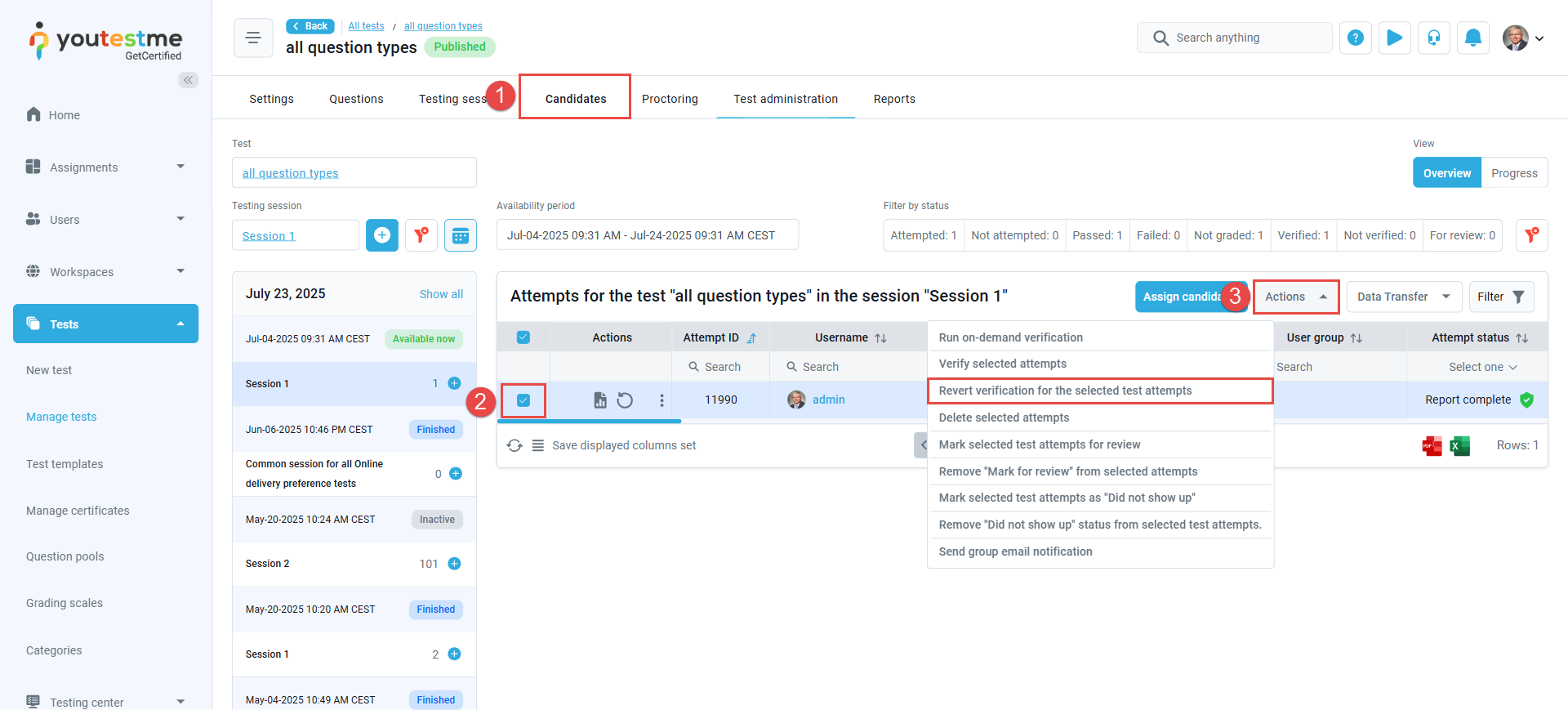 Bulk revert reports