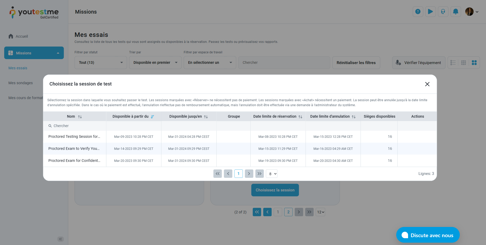 Le Processus d'Examen Surveillé en ligne-Reserver une session