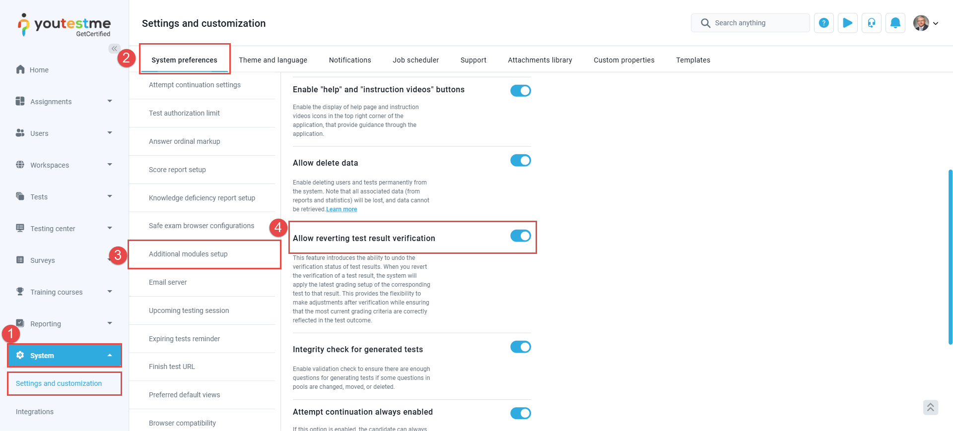 System pereferences - Allow revert verification