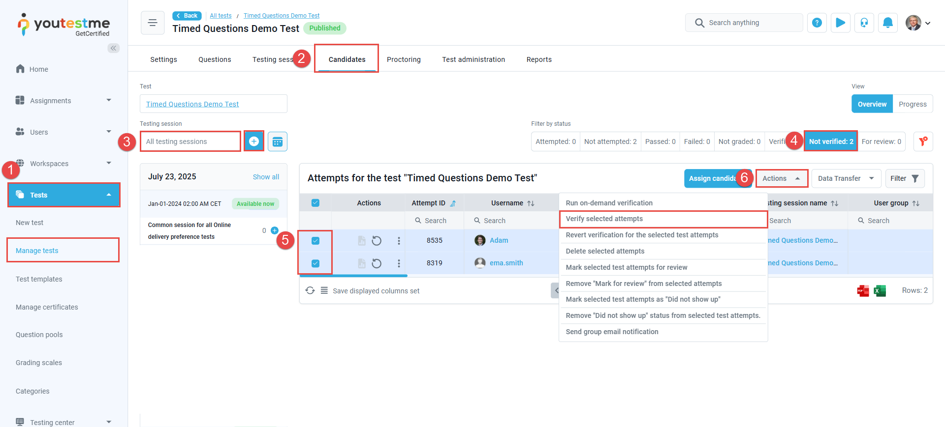 verify candidates attempts
