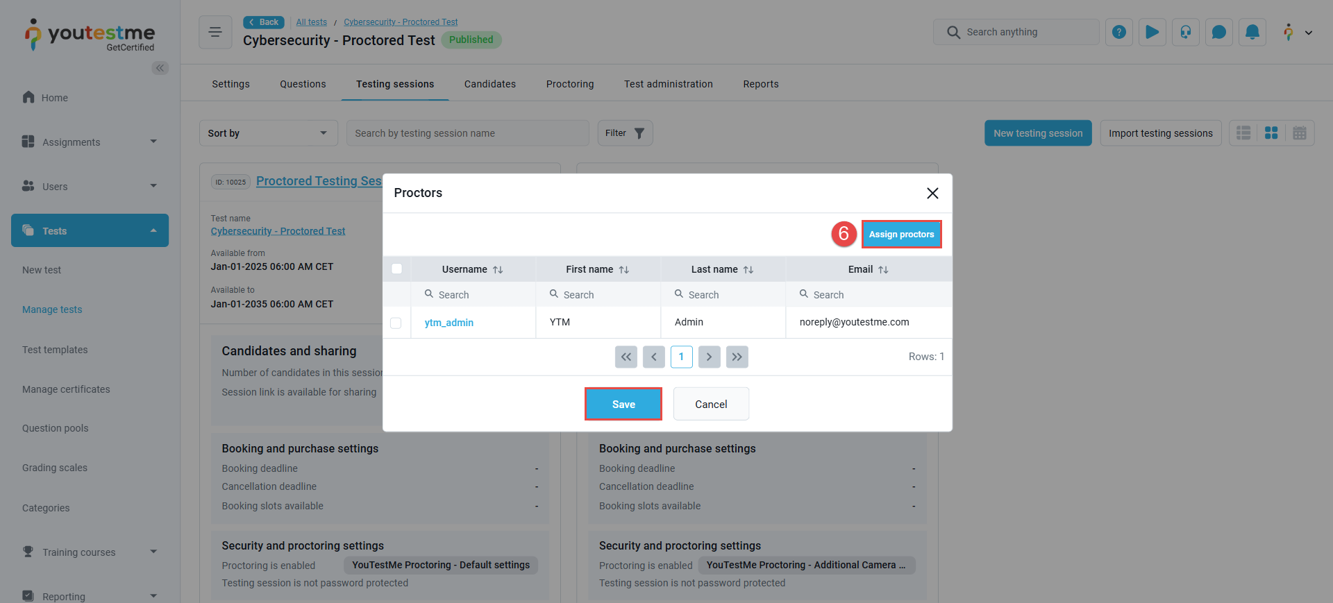 Assign proctors dialog