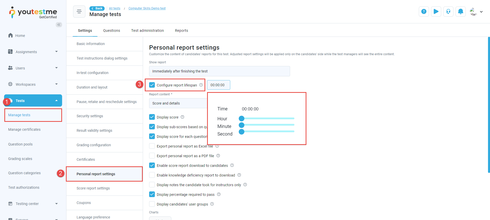 Results settings