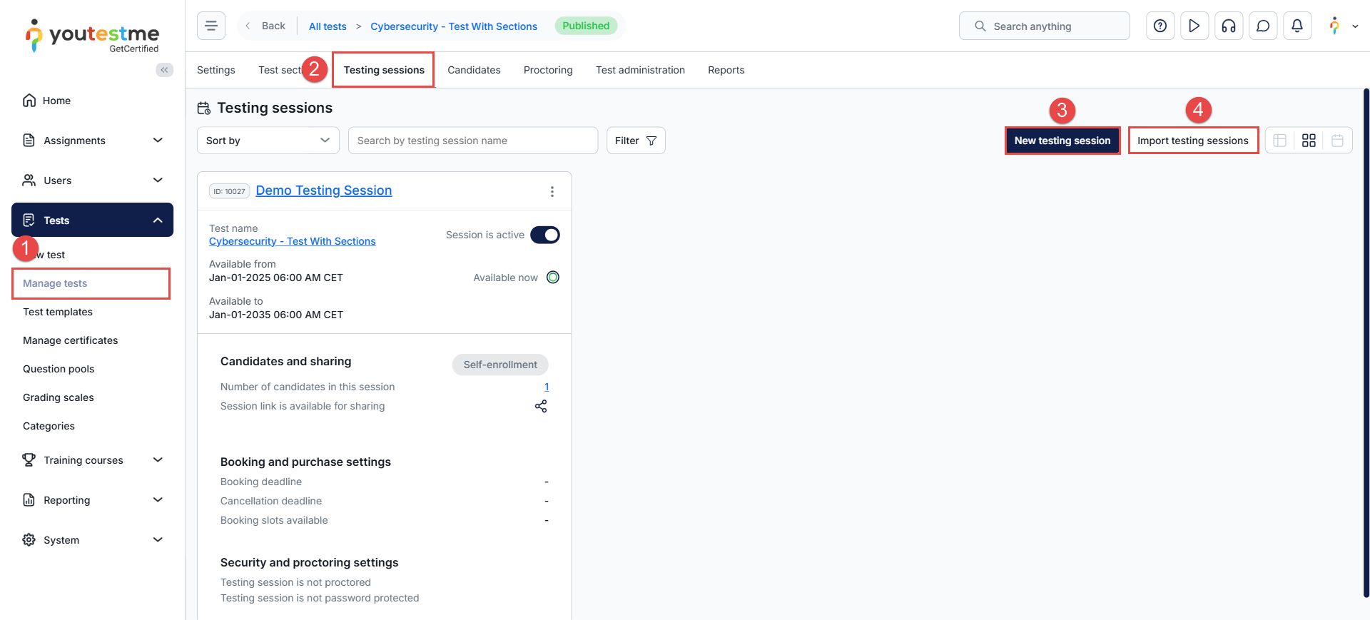 Testing sessions create new
