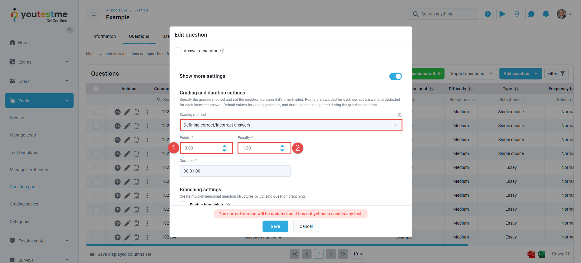 Correct-incorrect scoring method