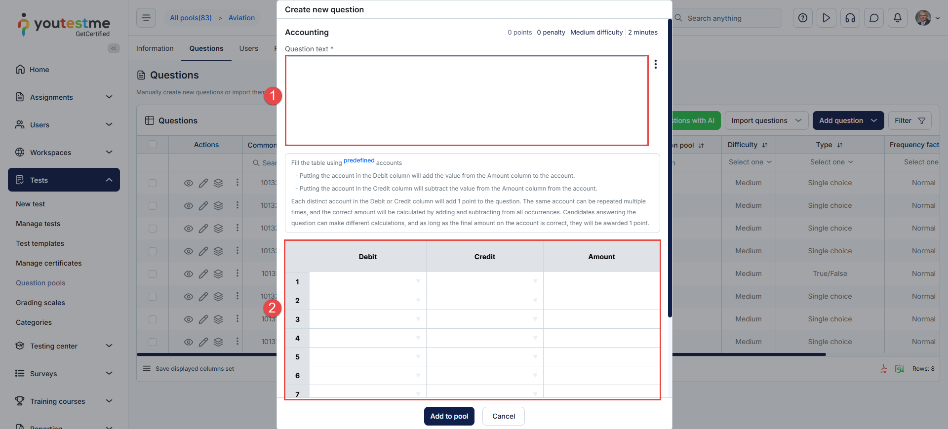 Add accounting question form