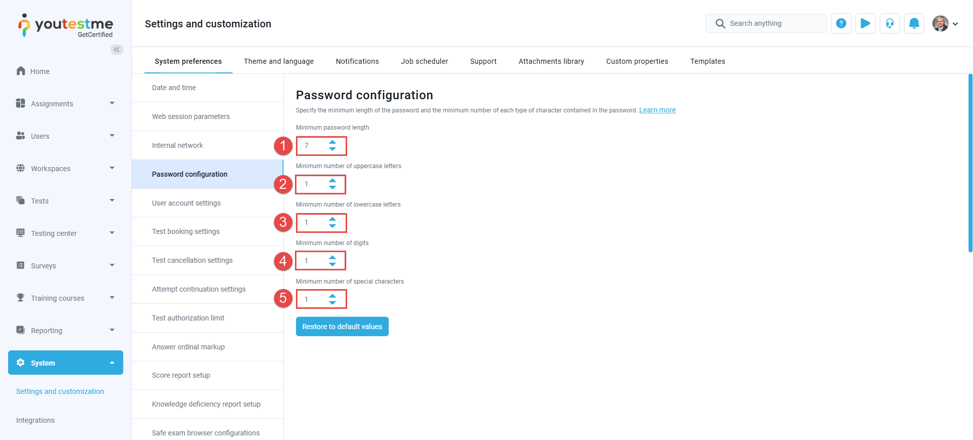 Password settings