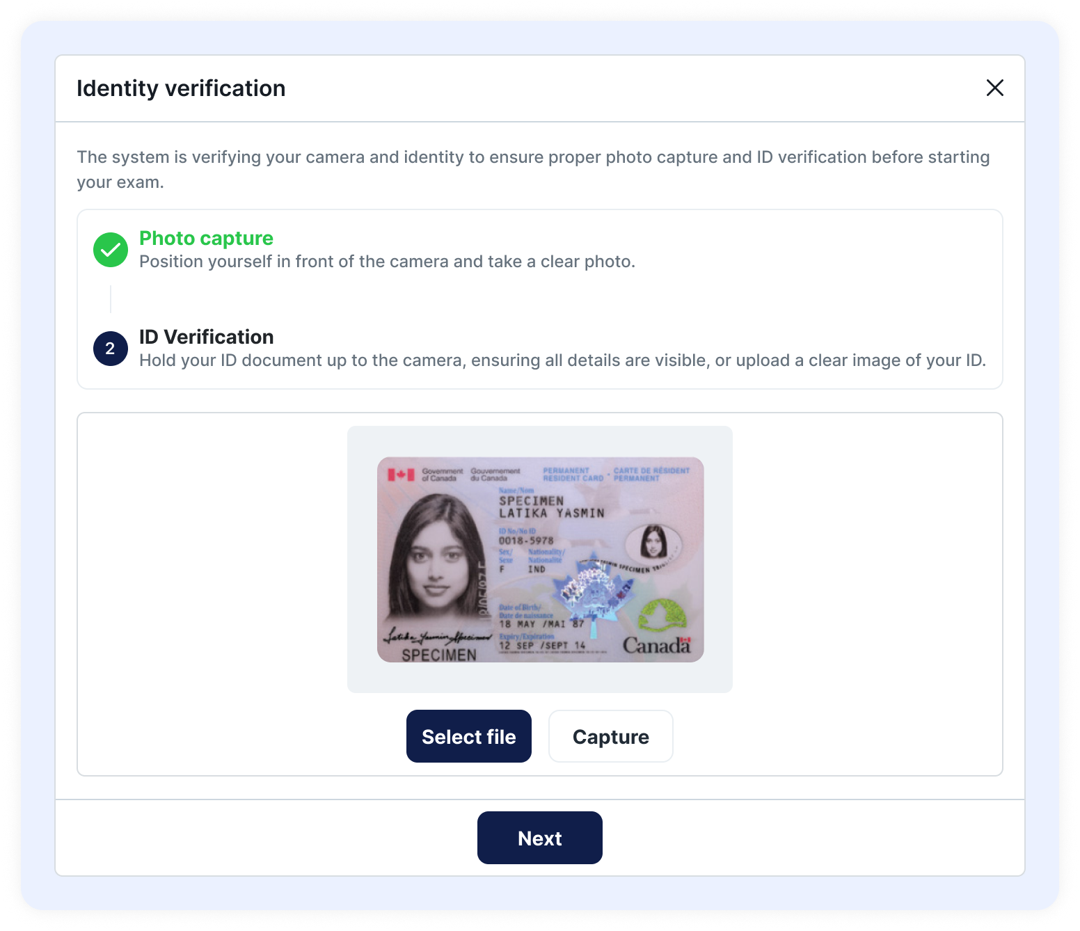 ID Check YouTestMe Proctoring