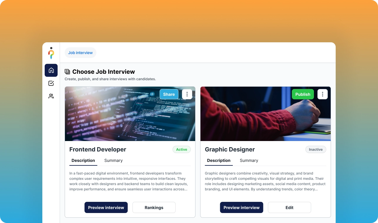 Virtual interview candidate screening dashboard